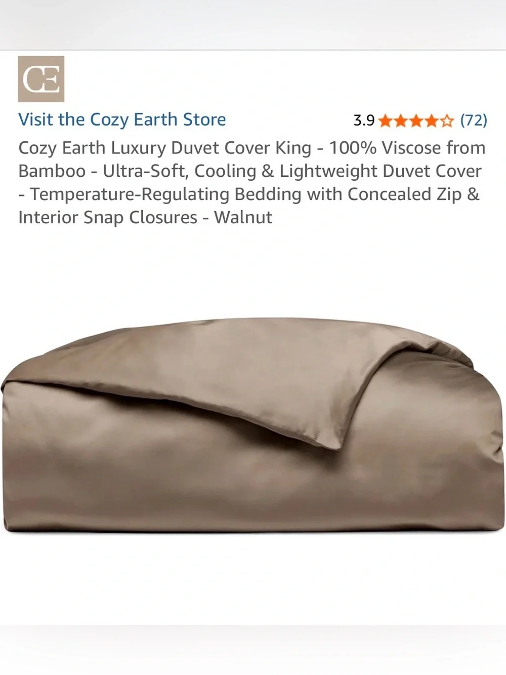 Brand new unopened Cozy Earth King Duvet Cover in Walnut